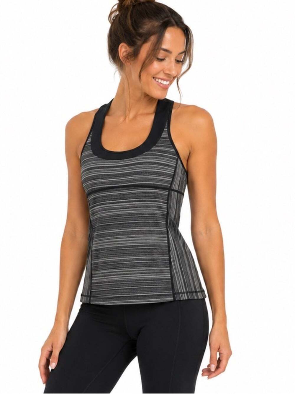 Lululemon Scoop Neck Grey Striped Yoga Workout Tank Top Size 6